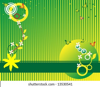 Abstract colored wallpaper with circle shapes, small stars, butterflies and flowers