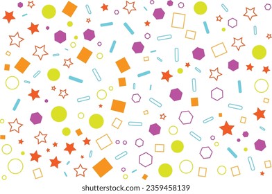 Fondo blanco abstracto de círculos, cuadrados, estrellas y rectángulos. Elementos geométricos multicolores . Adecuado para vectores, tejidos, papel pintado, embalaje.
