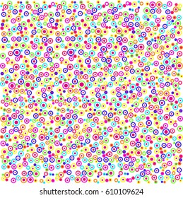 Abstract colored and white background with mesh of random colorful circles or dots. Geometric template.