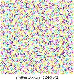 Abstract colored and white background with mesh of random colorful circles or dots. Geometric template.