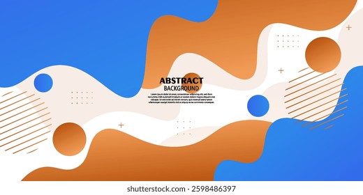 Abstract colorful 3D brown and blue gradient wave banner background. Creative fluid shape pattern on white horizontal background. Vector Eps10