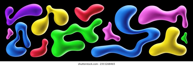 Abstract colorful 3D cartoon liquid shapes. Minimalistic objects multicolored for decoration. Vector set of elements