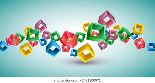 Abstract colorful 3D cube isolated on blue light background