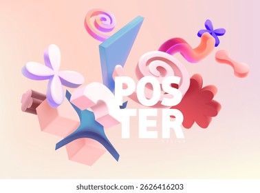 Abstract colorful 3d elements of various unusual shapes. Complex Geometric shape  for poster design.