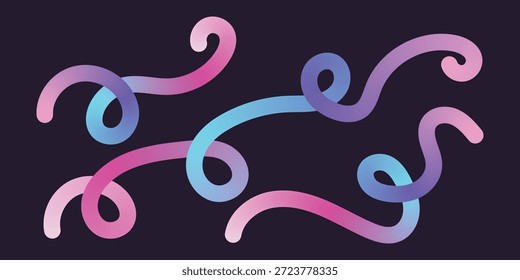 Líneas fluidas 3D de colores Abstractas con Gradientes vibrantes sobre un fondo oscuro. Estas Formas líquidas minimalistas son ideales para páginas de destino, gráficos de redes sociales, marca tecnológica y proyectos de arte digital contemporáneo.