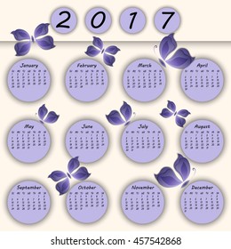 abstract colorful 3d paper butterfly calendar 2017 year begins with sunday