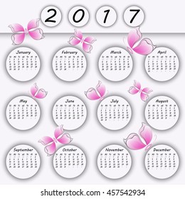 abstract colorful 3d paper butterfly calendar 2017 year begins with sunday