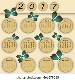 abstract colorful 3d paper butterfly calendar 2017 year begins with sunday