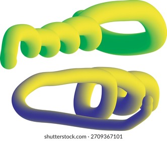 Abstractas, coloridas, Formas renderizadas en 3D con líneas suaves y fluidas y un gradiente de verde, amarillo y azul.