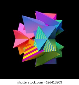 Forma 3d de color abstracto en un fondo negro, vector eps10