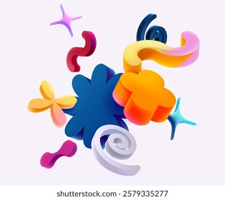 Abstract colorful 3d shapes. Collection of various plastic elements for design.