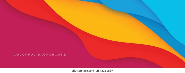 Abstract colorful 3D wavy background papercut style design for website and headline text 