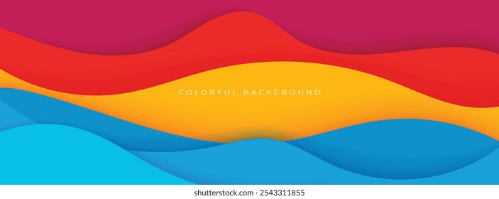 Abstract colorful 3D wavy background papercut style design for website and headline text 