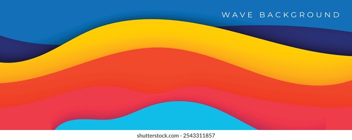 Abstract colorful 3D wavy background papercut style design for website and headline text 