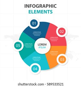 Abstract colorful 5 step circle business Infographics elements, presentation template flat design vector illustration for web design marketing advertising