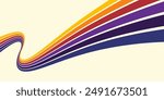 Abstract colorful 70s background vector. Vintage retro wallpaper with rainbow stripes and wavy lines. A 1970 color illustration suitable for posters, banners, decorative items and wall art.