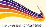 Abstract colorful 70s background vector. Vintage retro wallpaper with rainbow stripes and wavy lines. A 1970 color illustration suitable for posters, banners, decorative items and wall art.