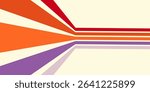 Abstract colorful 70s background vector. Vintage retro wallpaper with rainbow stripes and wavy lines. A 1970 color illustration suitable for posters, banners, decorative items and wall art.