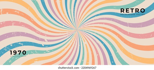 Abstract colorful 70s background vector. Vintage retro style wallpaper with lines, rainbow stripes, psychedelic. 1970 color illustration design suitable for poster, banner, decorative, wall art.
