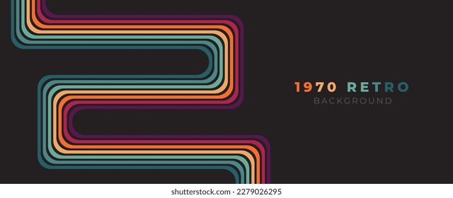 Abstract colorful 70s background vector. Vintage Retro Colors from the 1970s 1900s, 80s, 90s. retro style wallpaper with lines, rainbow stripes. suitable for poster, banner, decorative, wall art.