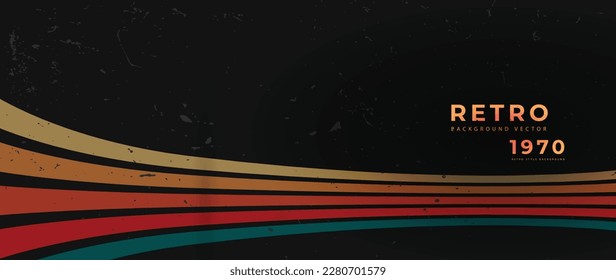 Abstract colorful 70s background vector. Vintage retro style wallpaper with lines, rainbow stripes, geometric shapes. 1970 color illustration design suitable for poster, banner, decorative, wall art.