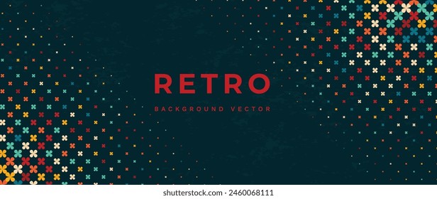 Abstract colorful 70s background vector. Vintage retro style wallpaper with rainbow flower halftone, grunge. 1970 color illustration design suitable for poster, banner, decorative, wall art.