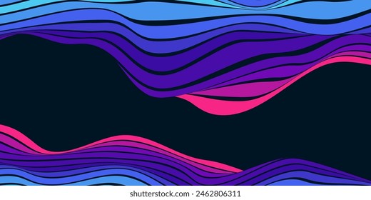 Abstract colorful 70s background vector. Vintage retro wallpaper with rainbow stripes and wavy lines. A 1970 color illustration suitable for posters, banners, decorative items and wall art.