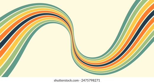 Abstractas colorido Vector de fondo de los años 70. Fondo de pantalla Antiguas retro con rayas arcoíris y líneas onduladas. Una ilustración en color de 1970 apta para carteles, Anuncios, objetos decorativos y arte mural.