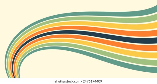 Abstractas colorido Vector de fondo de los años 70. Fondo de pantalla Antiguas retro con rayas arcoíris y líneas onduladas. Una ilustración en color de 1970 apta para carteles, Anuncios, objetos decorativos y arte mural.