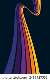 Abstractas colorido Vector de fondo de los años 70. Fondo de pantalla Antiguas retro con rayas arcoíris y líneas onduladas. Una ilustración en color de 1970 apta para carteles, Anuncios, objetos decorativos y arte mural.