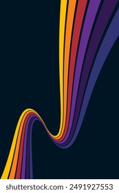 Abstractas colorido Vector de fondo de los años 70. Fondo de pantalla Antiguas retro con rayas arcoíris y líneas onduladas. Una ilustración en color de 1970 apta para carteles, Anuncios, objetos decorativos y arte mural.