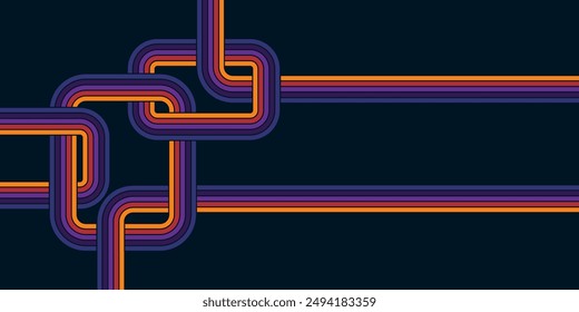 Abstract colorful 70s background vector. Vintage retro wallpaper with rainbow stripes and wavy lines. A 1970 color illustration suitable for posters, banners, decorative items and wall art.