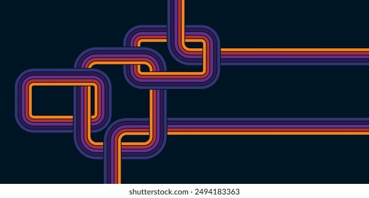 Abstract colorful 70s background vector. Vintage retro wallpaper with rainbow stripes and wavy lines. A 1970 color illustration suitable for posters, banners, decorative items and wall art.