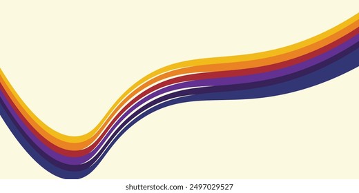 Abstract colorful 70s background vector. Vintage retro wallpaper with rainbow stripes and wavy lines. A 1970 color illustration suitable for posters, banners,