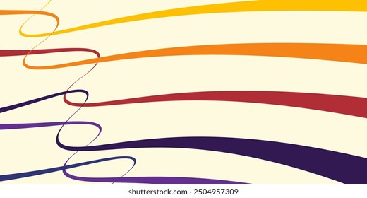 Abstractas colorido Vector de fondo de los años 70. Fondo de pantalla retro de Antiguas con rayas arcoíris y líneas onduladas. Una ilustración a color de 1970 adecuada para carteles, Anuncios, artículos decorativos y arte mural.