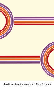 Abstract colorful 70s background vector. Vintage retro wallpaper with rainbow stripes and wavy lines. A 1970 color illustration suitable for posters, banners, decorative items and wall art.