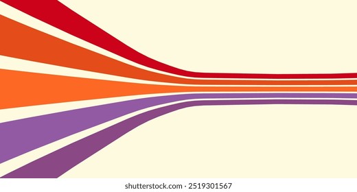 Abstract colorful 70s background vector. Vintage retro wallpaper with rainbow stripes and wavy lines. A 1970 color illustration suitable for posters, banners, decorative items and wall art.