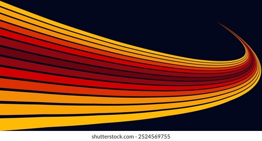 Abstract colorful 70s background vector. Vintage retro wallpaper with rainbow stripes and wavy lines. A 1970 color illustration suitable for posters, banners, decorative items and wall art.