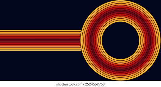 Abstract colorful 70s background vector. Vintage retro wallpaper with rainbow stripes and wavy lines. A 1970 color illustration suitable for posters, banners, decorative items and wall art.