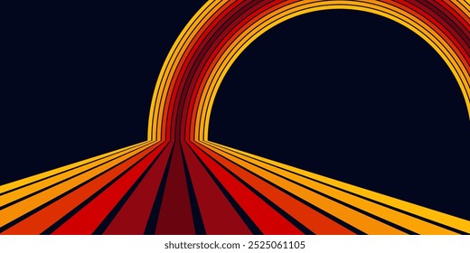 Abstract colorful 70s background vector. Vintage retro wallpaper with rainbow stripes and wavy lines. A 1970 color illustration suitable for posters, banners, decorative items and wall art.