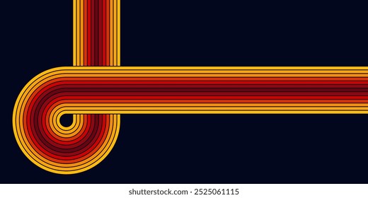 Abstract colorful 70s background vector. Vintage retro wallpaper with rainbow stripes and wavy lines. A 1970 color illustration suitable for posters, banners, decorative items and wall art.
