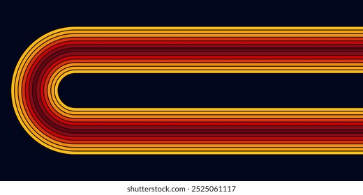 Abstract colorful 70s background vector. Vintage retro wallpaper with rainbow stripes and wavy lines. A 1970 color illustration suitable for posters, banners, decorative items and wall art.