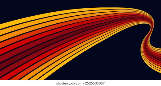 Abstractas colorido Vector de fondo de los años 70. Fondo de pantalla retro de Antiguas con rayas arcoíris y líneas onduladas. Una ilustración a color de 1970 adecuada para carteles, Anuncios, artículos decorativos y arte mural.