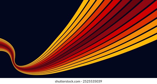 Abstract colorful 70s background vector. Vintage retro wallpaper with rainbow stripes and wavy lines. A 1970 color illustration suitable for posters, banners, decorative items and wall art.