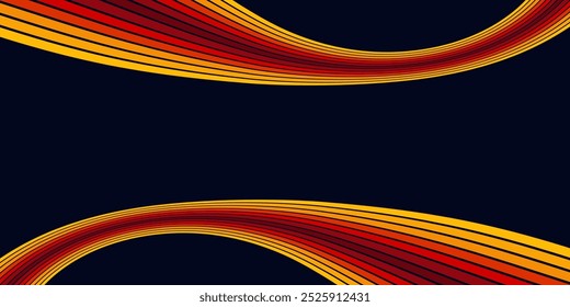 Abstract colorful 70s background vector. Vintage retro wallpaper with rainbow stripes and wavy lines. A 1970 color illustration suitable for posters, banners, decorative items and wall art.