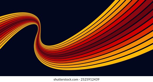 Abstract colorful 70s background vector. Vintage retro wallpaper with rainbow stripes and wavy lines. A 1970 color illustration suitable for posters, banners, decorative items and wall art.