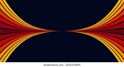 Abstract colorful 70s background vector. Vintage retro wallpaper with rainbow stripes and wavy lines. A 1970 color illustration suitable for posters, banners, decorative items and wall art.