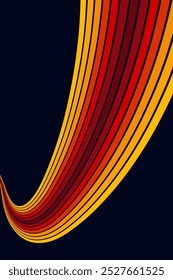 Abstract colorful 70s background vector. Vintage retro wallpaper with rainbow stripes and wavy lines. A 1970 color illustration suitable for posters, banners, decorative items and wall art.