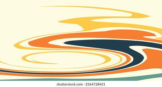 Abstract colorful 70s background vector. Vintage retro wallpaper with rainbow stripes and wavy lines. EPS 10