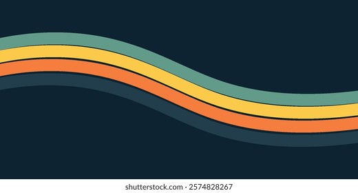 Abstract colorful 70s background vector. Vintage retro wallpaper with rainbow stripes and wavy lines art